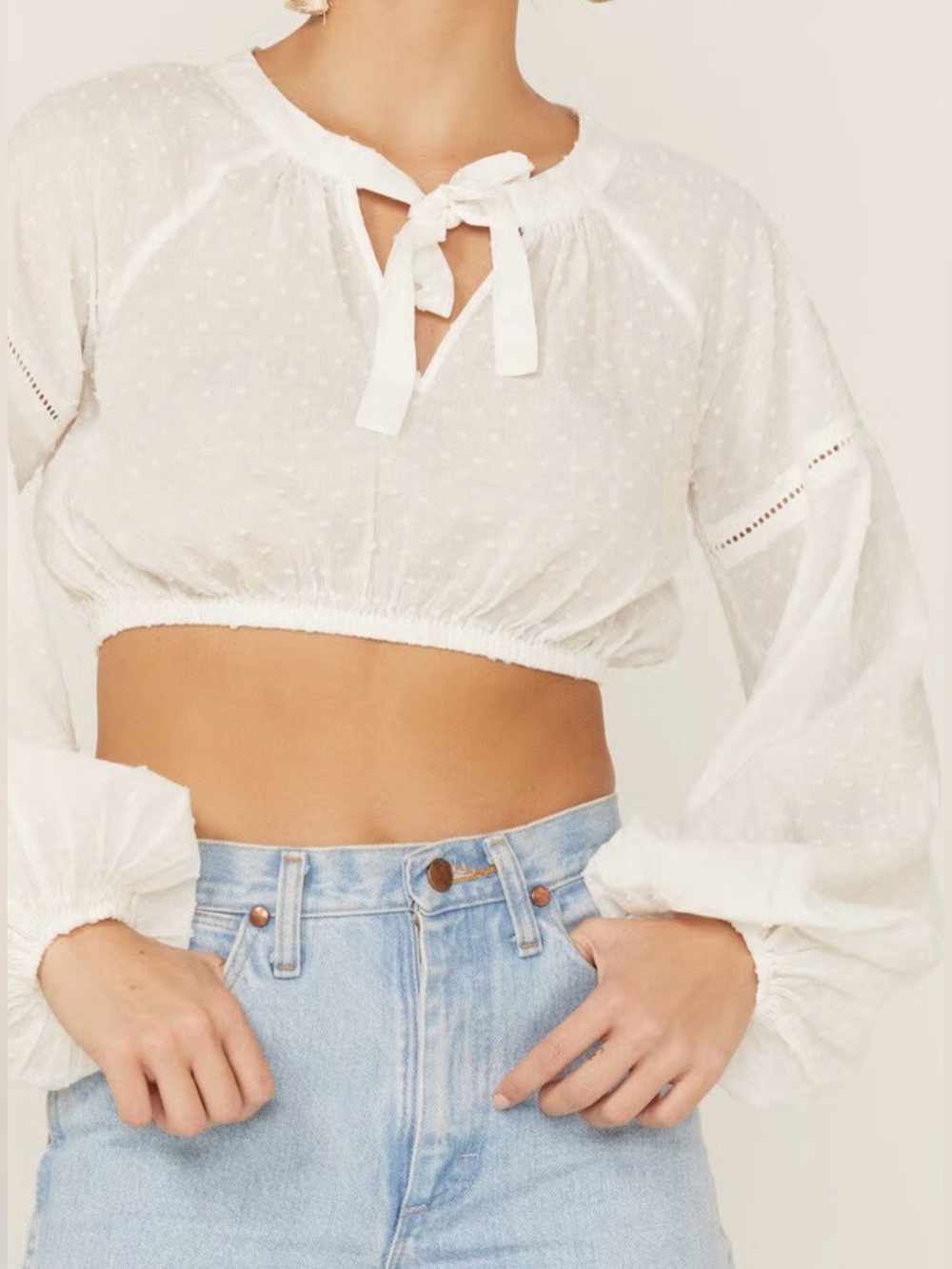 Shyanns Tie-Front Cropped Peasant Blouse Sz XL
